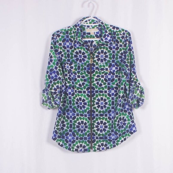 MICHAEL MICHAEL KORS Roll Tab Sleeve Blouse Size L - Picture 3 of 8